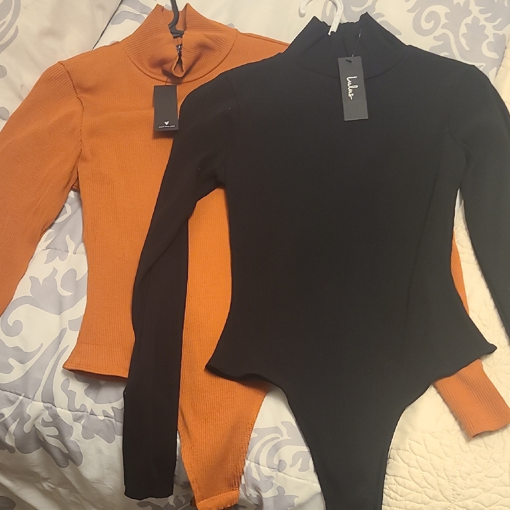 Valia Women's Black and Orange Bodysuits